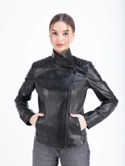 Куртка женская из натуральной кожи с капюшоном трансформер