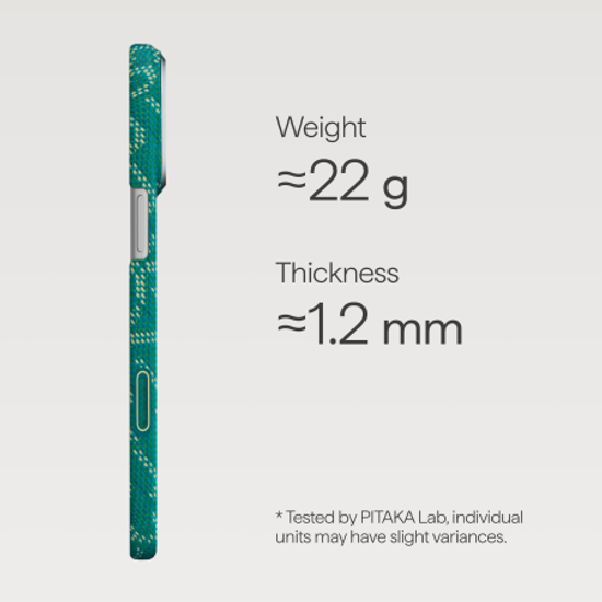 Чехол Pitaka Monogram Ultra-Slim Case для iPhone 17 Pro, зелено-золотой