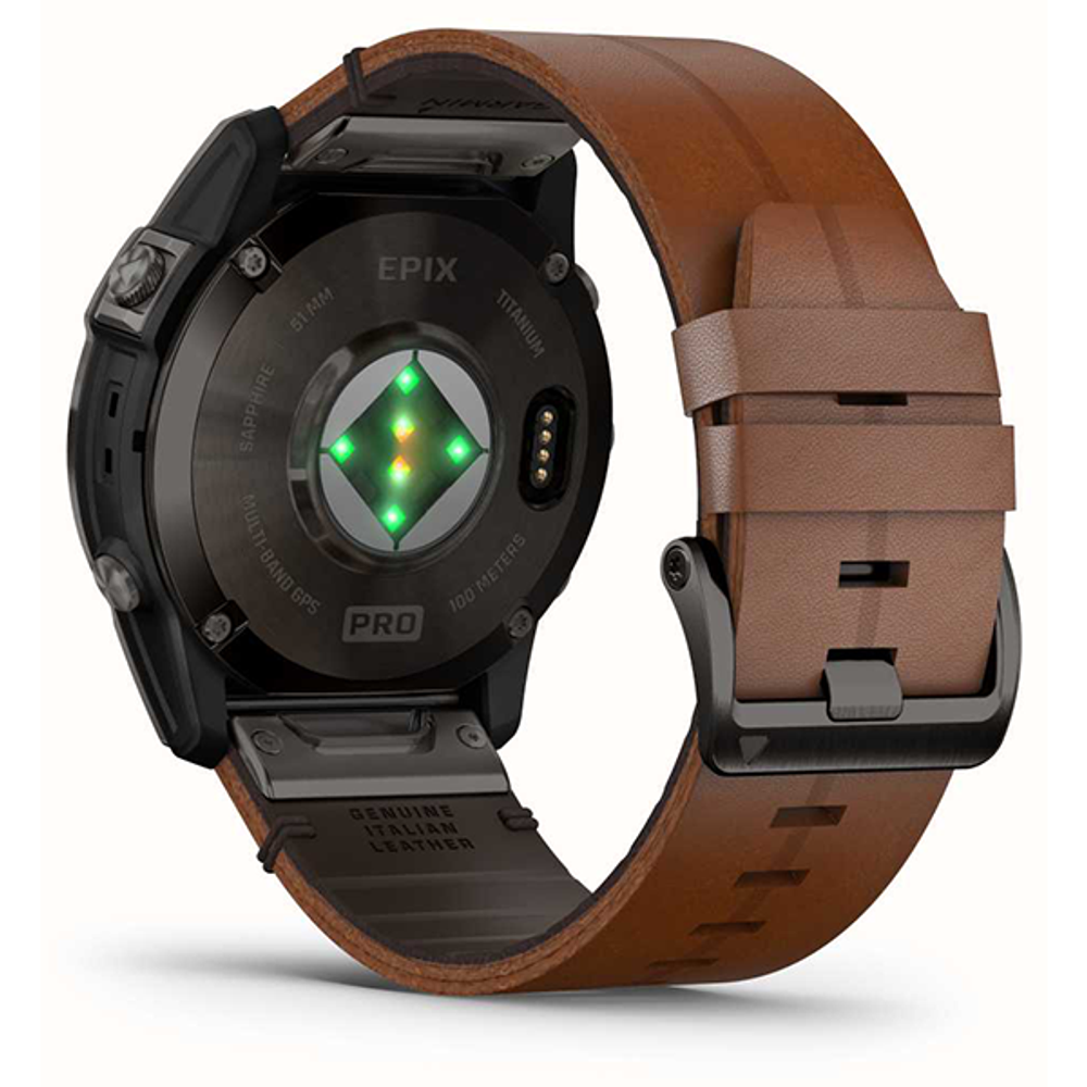 Умные часы Garmin Epix Pro (Gen 2) 51 мм Sapphire Edition титан DLC Carbon Grey с каштановым кожаным ремешком