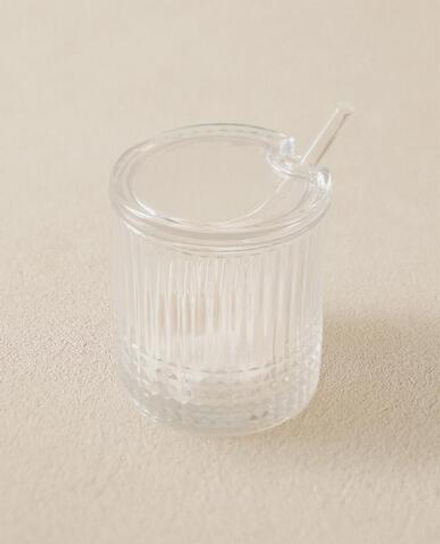 ZARA HOME СТЕКЛЯННАЯ САХАРНИЦА С ГЕОМЕТРИЧЕСКИМ УЗОРОМ, ПРОЗРАНЫЙ