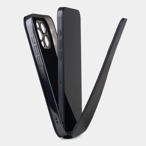 Кожаный чехол для iPhone 16 Pro, теленок черного цвета