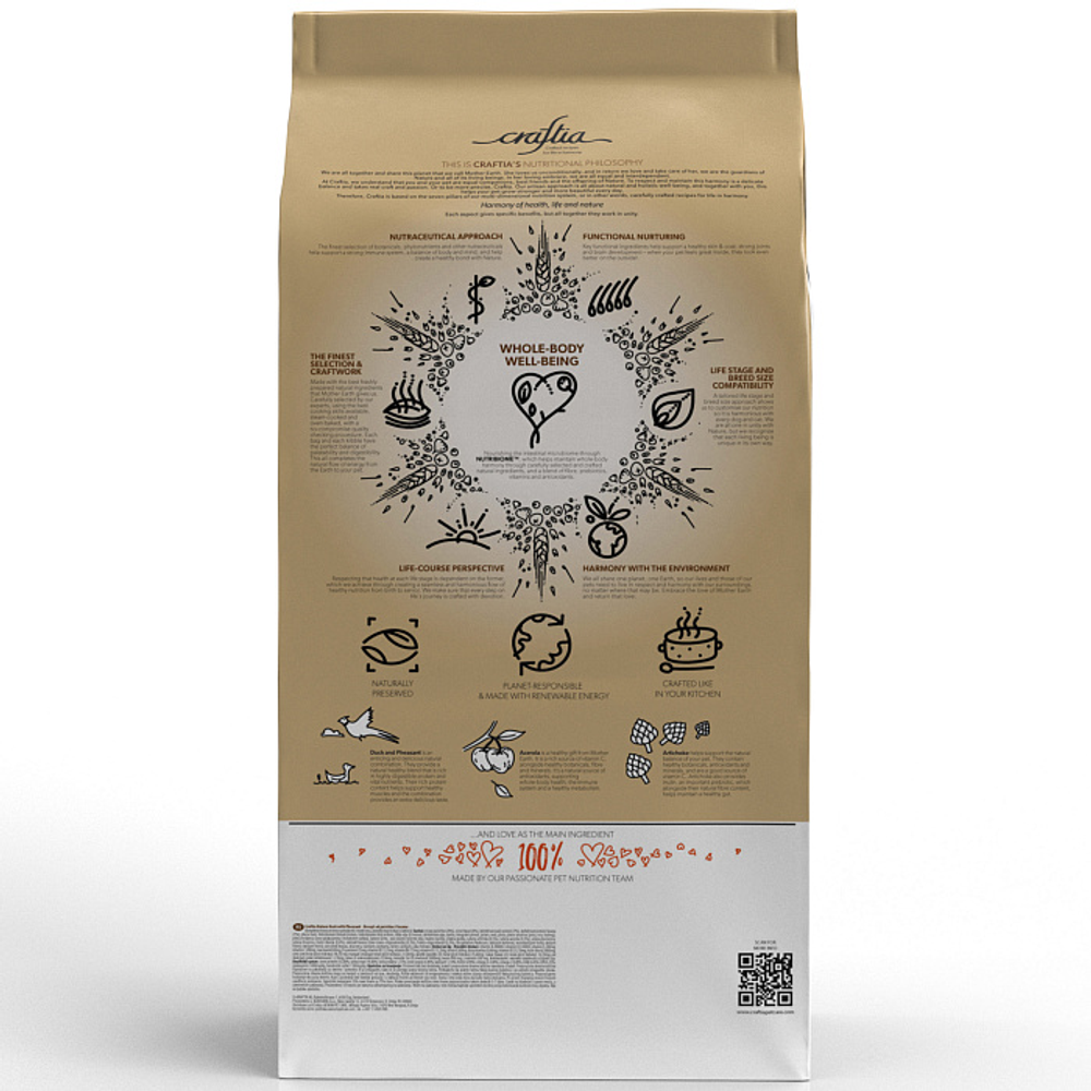 Сухой корм CRAFTIA NATURA для щенков миниатюрных и мелких пород из утки с фазаном 7 кг