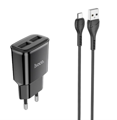Зарядное устройство HOCO C88A 2.4A 2xUSB + кабель microUSB Black