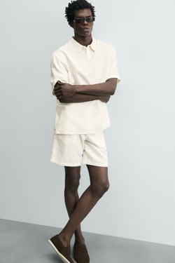 ZARA ШОРТЫ REGULAR FIT ИЗ КОНОПЛИ И ХЛОПКА, БЕЛЫЙ
