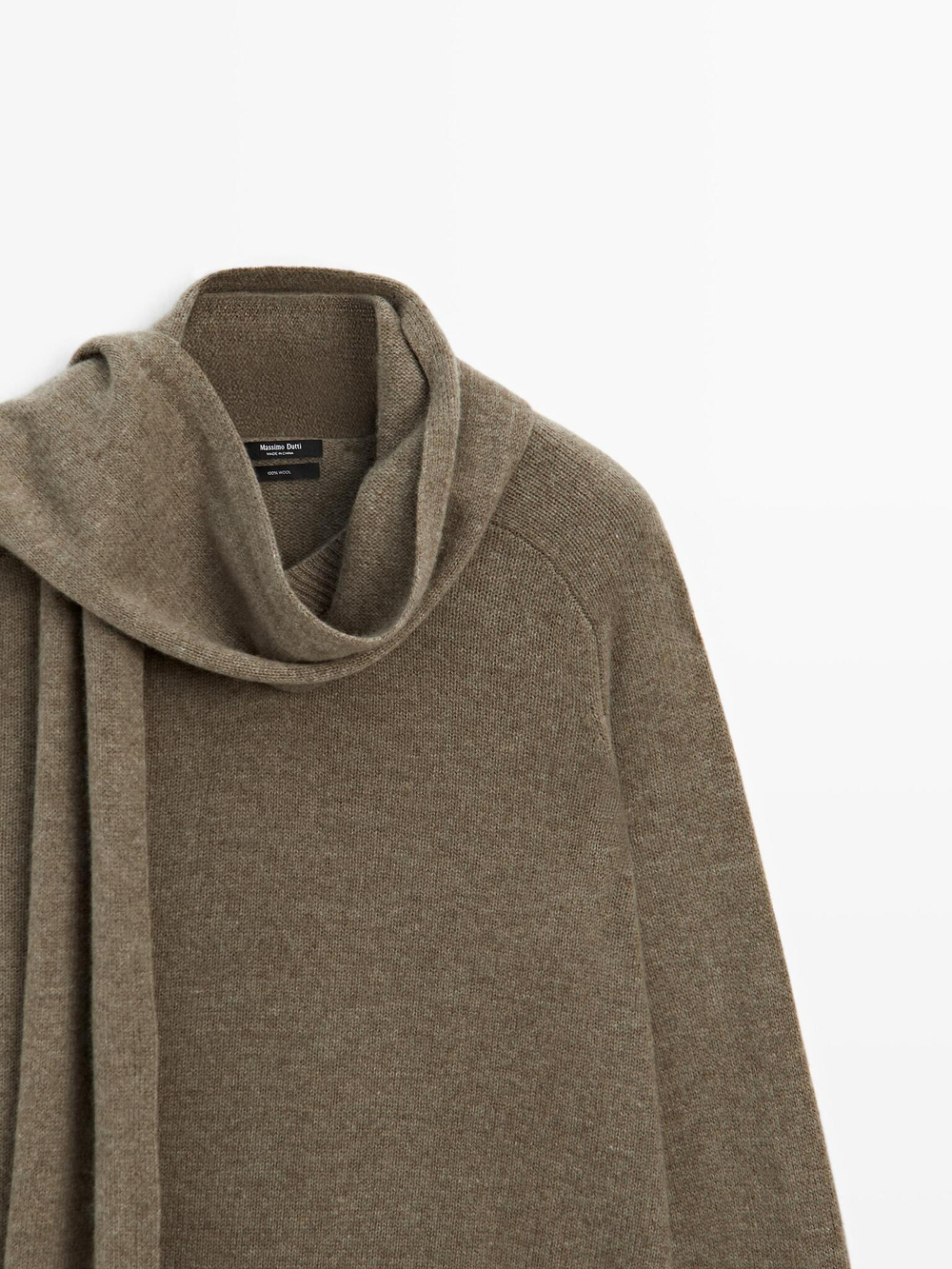 Massimo Dutti Свитер из 100% шерсти с шарфом и карманом, зеленый