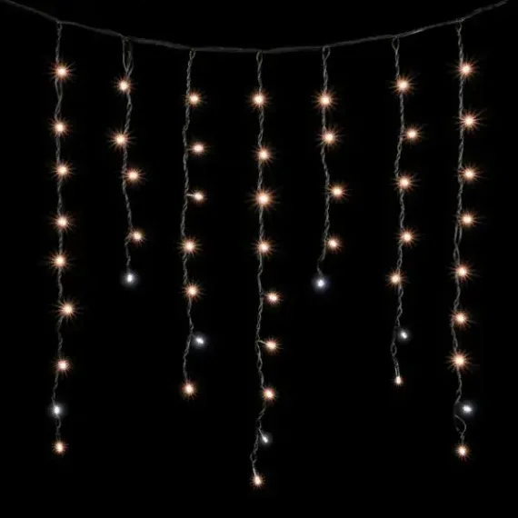 Светодиодная бахрома с колпачком 3,2*0,9 м., 168 экстра теплых белых LED ламп, мерцание, каучуковый черный провод, LTC (LL168BLW-1-2EWW)