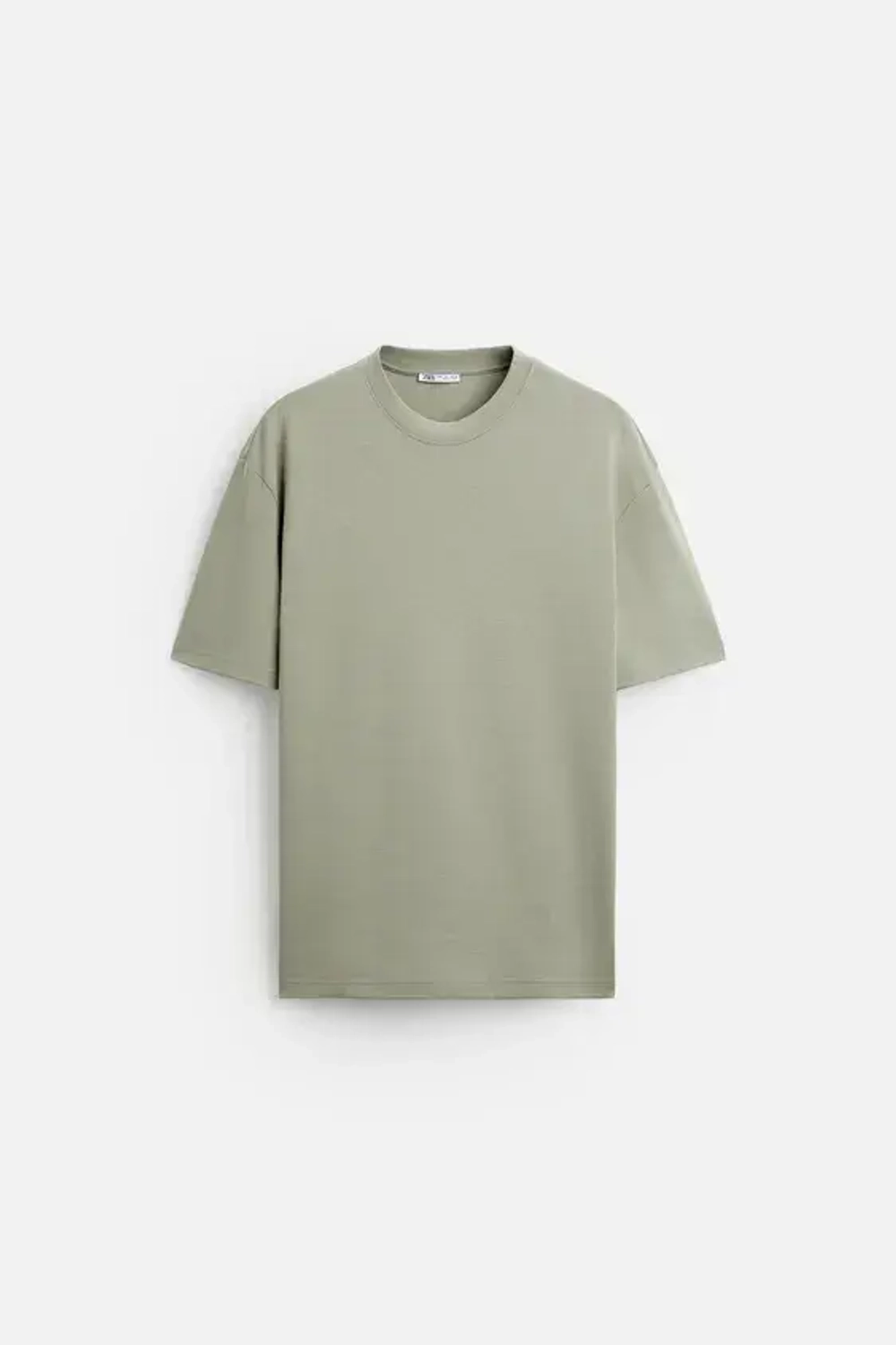ZARA ФУТБОЛКА REGULAR FIT INTERLOCK, МЯГКИЙ ЗЕЛЕНЫЙ