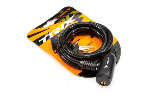 Замок велосипедный TRIX трос стальной, с ключами, 8×1200мм, в пластиковой оболочке, черный