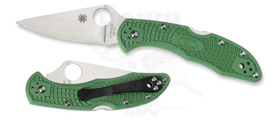 Нож складной Spyderco Delica Flat Ground Green C11FPGR c клинком из стали VG-10, рукоять FRN