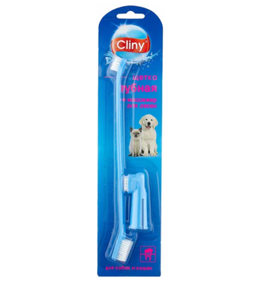 Зубная щетка + массажер для десен"Cliny" для собак и кошек