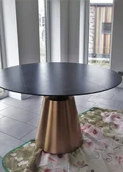 Стол Yoda Ø120, черный керамогранит, золотая ножка