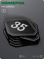 Номерок на дверь квартиры 35, для кабинета, офиса, шильдик 9 х 7 см, черный, Айдентика Технолоджи