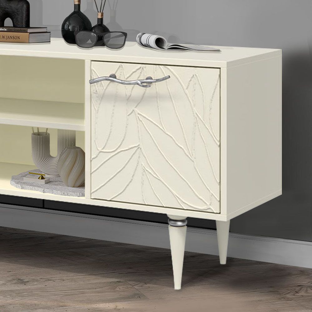 Тумба под ТВ Арт Колор leaves 155см Классик Сильвер Кремовый белый