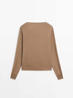 Massimo Dutti Свитер из смесового хлопка с драпированным вырезом, цвет верблюжьей шерсти