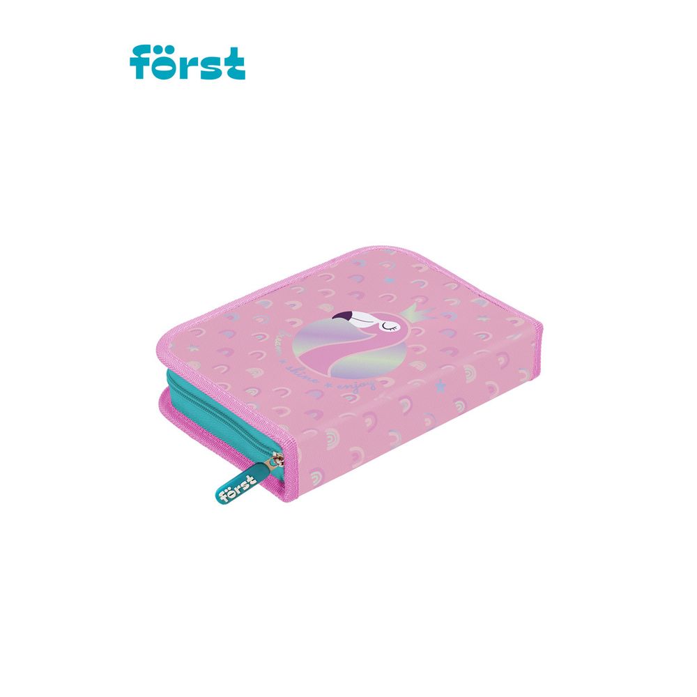 Пенал 1 отделение, 200*140*40 Först "Shiny flamingo", дополнительная откидная секция, полиэстер