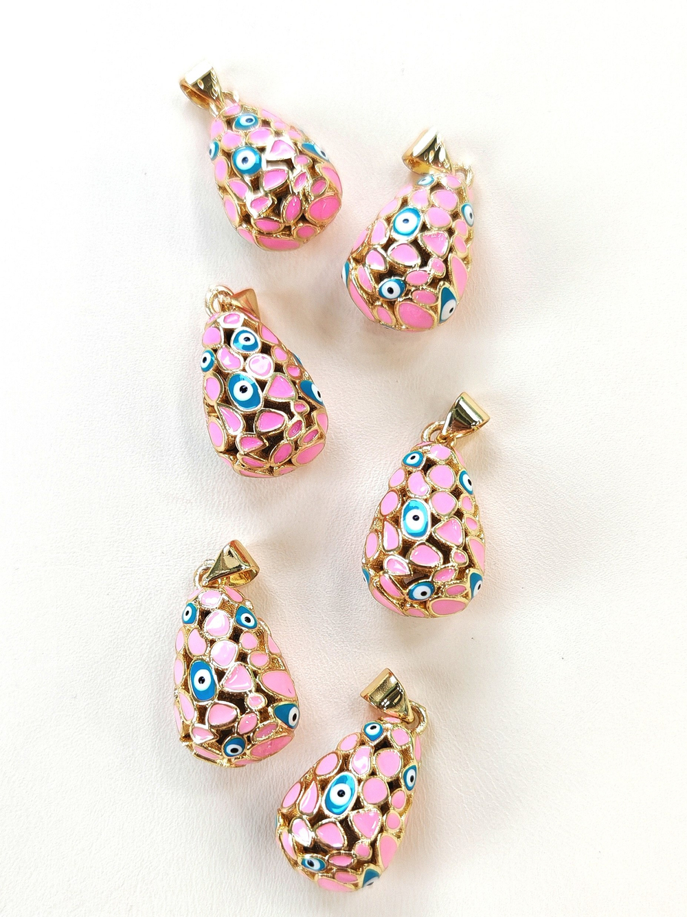 пко20-рз Подвеска "Капля с глазками" объемная 20*12мм, розовый, позолота