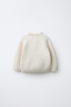 ZARA БУКЛЕ КАРДИГАН С ЦВЕТАМИ, ЭКРЮ