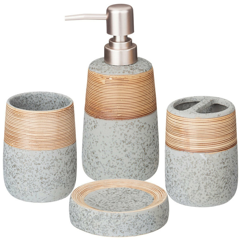 Набор для ванной комнаты 4пр (дозатор для мыла, стакан для зубных щеток, мыльница, стакан) "Cozy hou