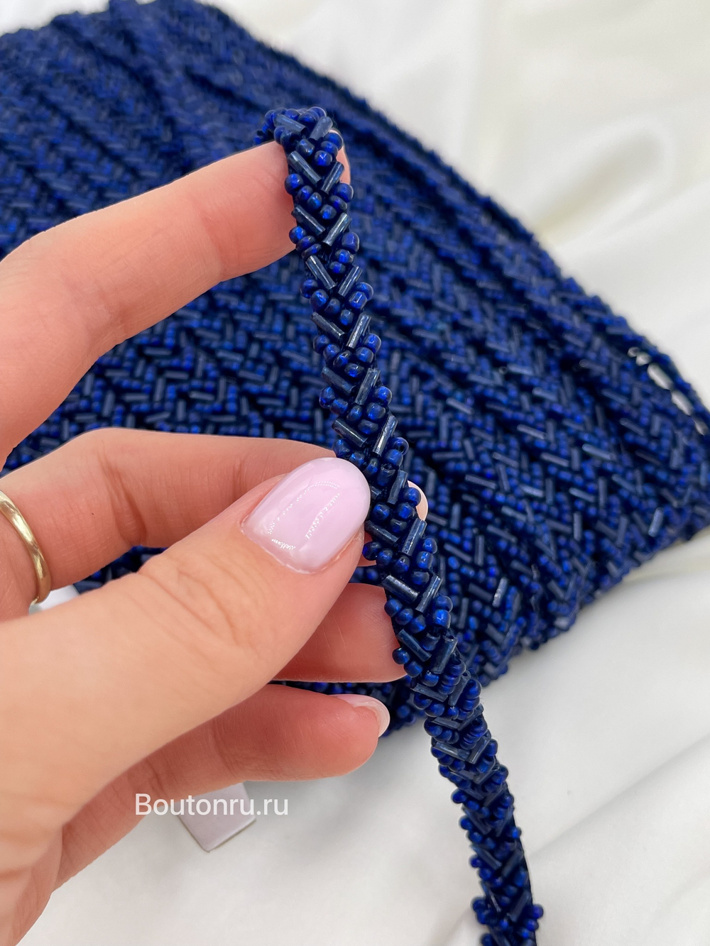 Тесьма бисер стеклярус синяя