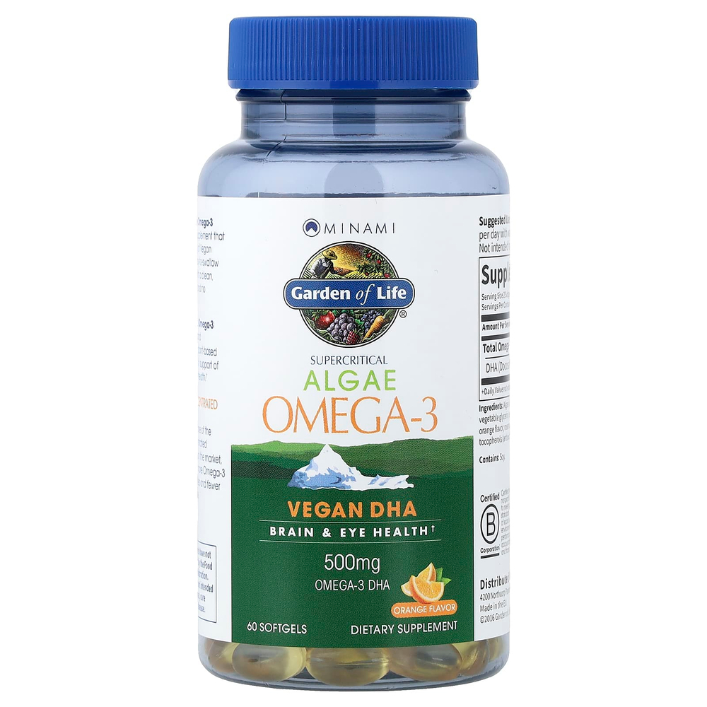 Minami Nutrition, Garden of Life®, омега-3 из водорослей, апельсин, 60 капсул