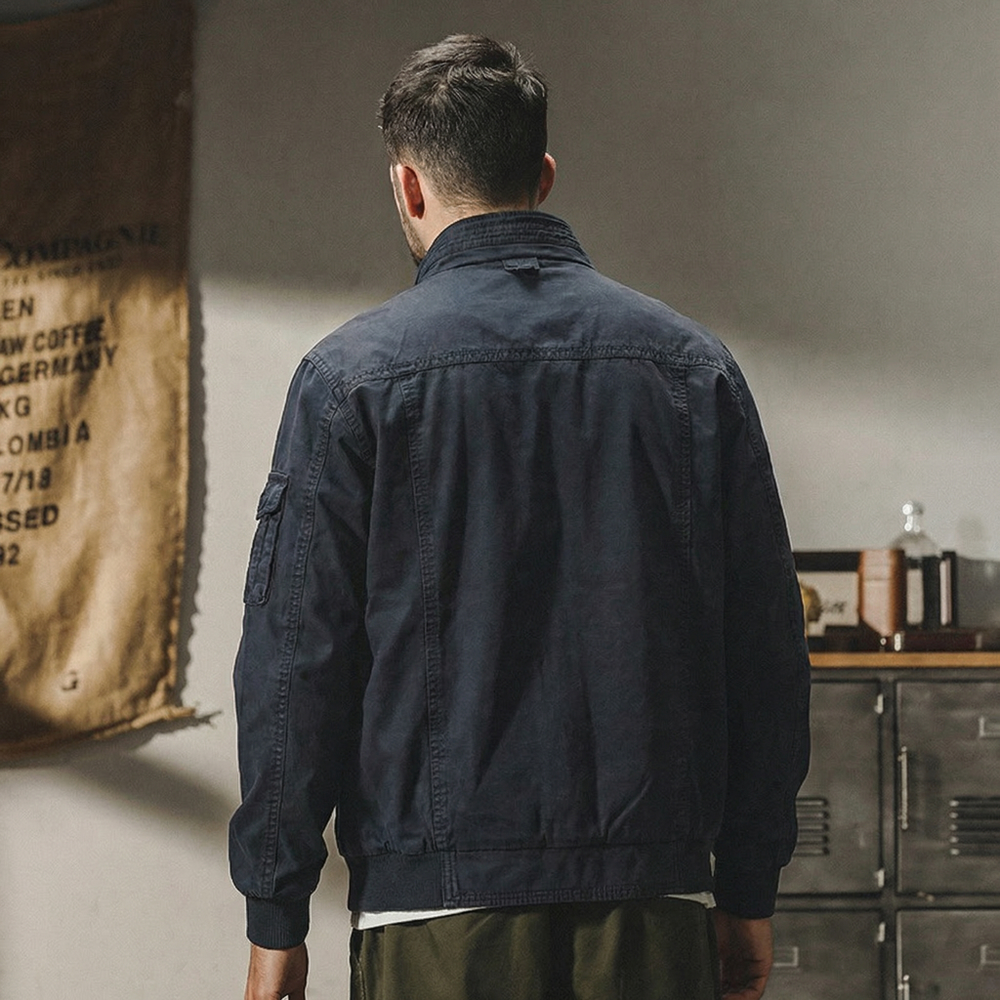 Мужская ветровка на резинке в Американском ретро-стиле из натурального хлопка без капюшона.