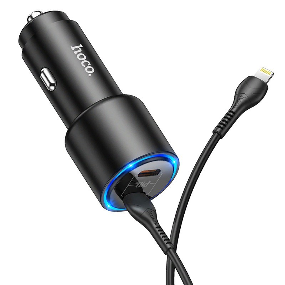 Разделитель автомобильный Hoco NZ3 Clear way 40W dual port PD car charger с кабелем Type-C to Lightning (2Type-C: 5V &amp; 2.4A 20W/ total output 40W) Черный