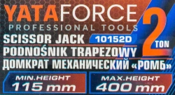 Домкрат механический ''ромб''2т (h min 115мм, h max 400мм, L-420мм) в водоотталкивающем чехле YATAFORCE YF-10152D