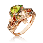 Кольцо «Лягушка» из красного золота с миксом камней