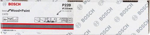 Шлифовальная бумага BOSCH C470, K220, 225 мм, 9 отв, 25 шт 2608621039