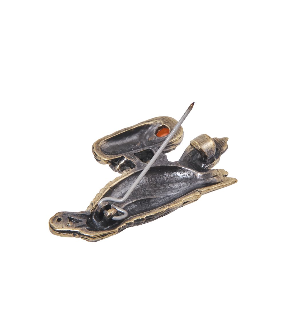 AM-4042 Брошь «Ворона Брильянтик» (латунь, янтарь)