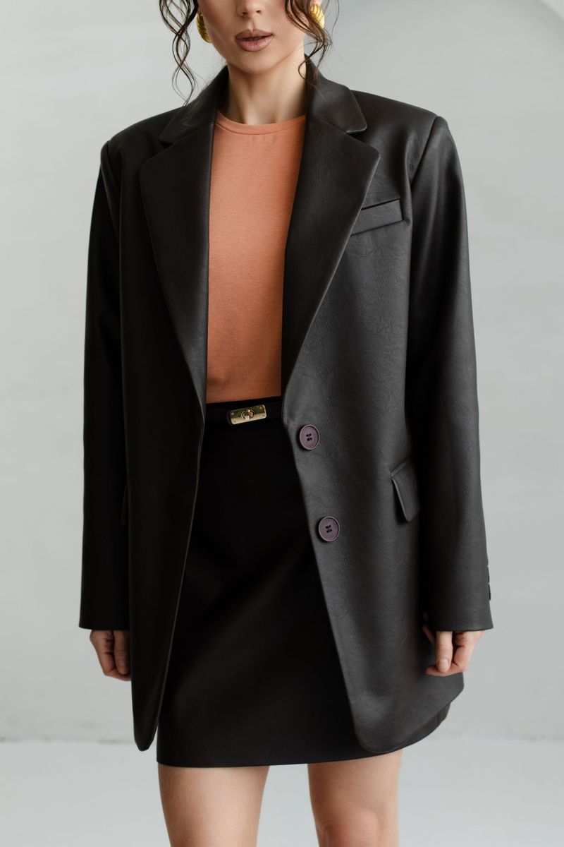 Жакет OVER из эко-кожи темно-коричневый