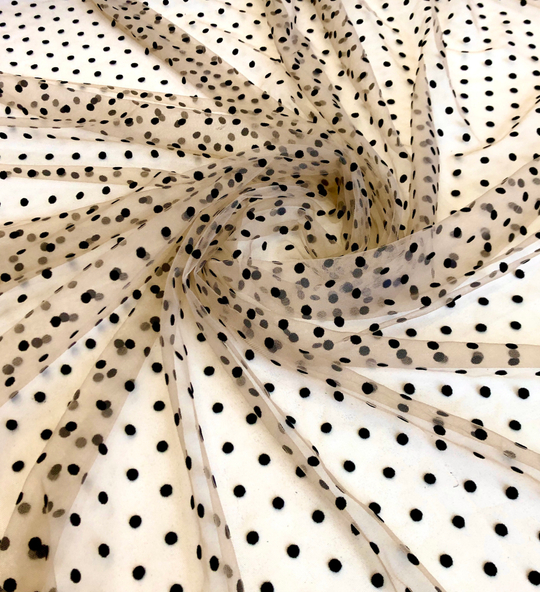 Сетка флок горох мелкий, черный на бежевом MELIA  FLOK