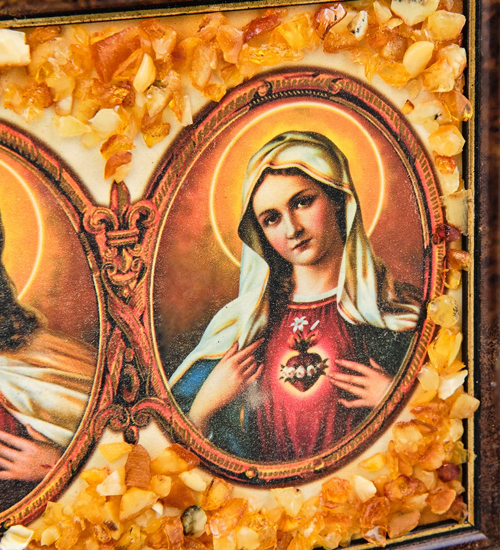 AMB-04/20 Икона «Иисус и Мария» (с янтарной крошкой) L-18см