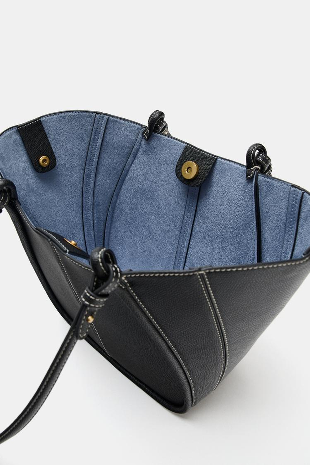ZARA НЕБОЛЬШАЯ СУМКА-ШОПЕР С ДЕКОРАТИВНОЙ СТРОЧКОЙ, ЧЕРНЫЙ
