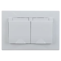 Розетка Intro Plano 1-210-01 с заземлением двойная 2х2P+E Schuko с крышкой шторками, 16А-250В, СУ, IP44, белый