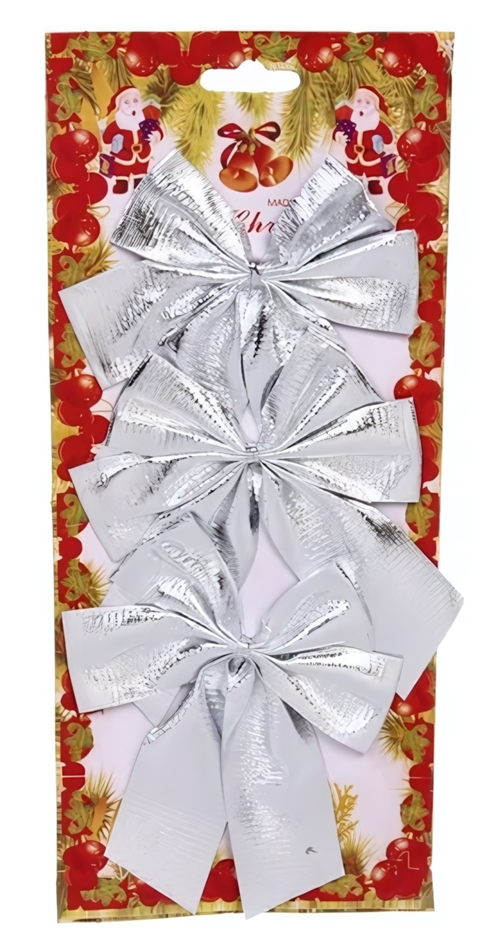 Бант на ёлку "Серебряный шик" 9см. (набор 3 шт.) (Серпантин)