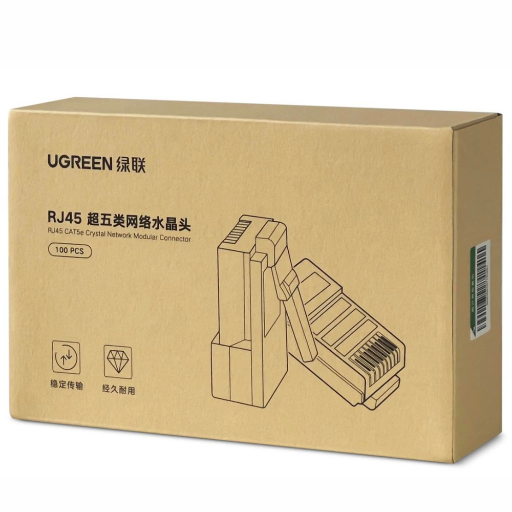 Коннектор RJ-45 (UTP) CAT 5e, 100шт., NW110 UGREEN 50246