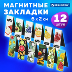 Закладки для книг МАГНИТНЫЕ "FRUITS" набор 12 шт. 60x20 мм BRAUBERG (4 штуки в упаковке)