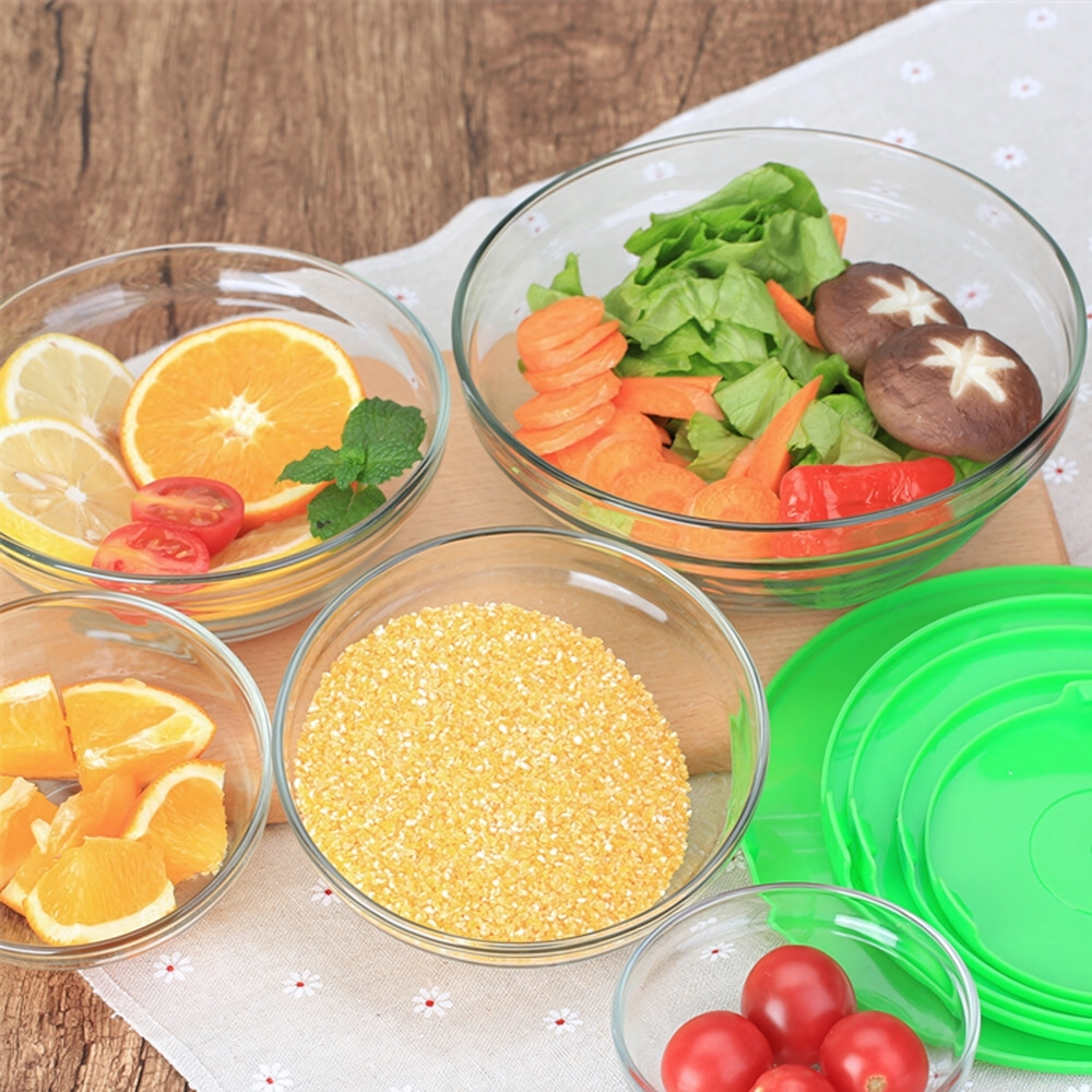 Набор стеклянных салатников 5 предметов с пластиковыми крышками, красный