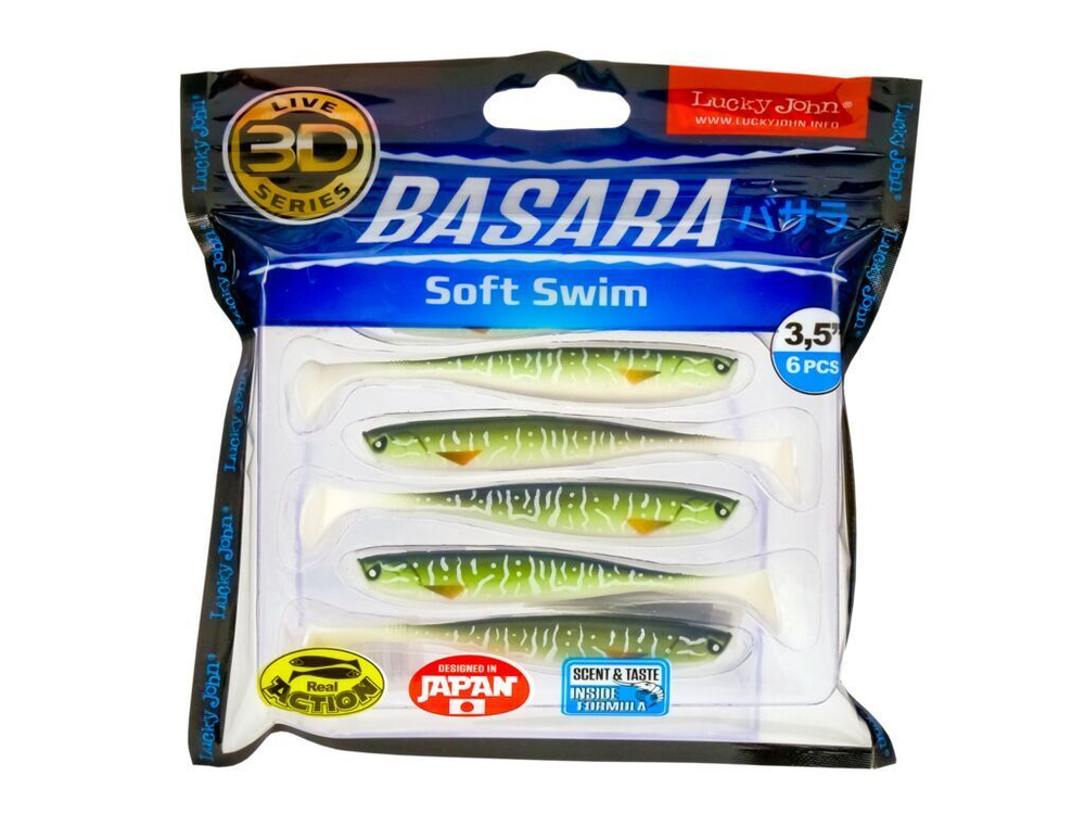 Виброхвост LUCKY JOHN Basara Soft Swim 3D, 3.5in (89 мм), цвет PG11, 6 шт.