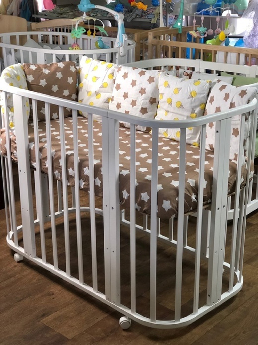 Детская кровать "СУПЕРЛАЙТ" Прямоугольно-овальная Колесо БЕЛАЯ (60*120) СУПЕРЛАЙТ