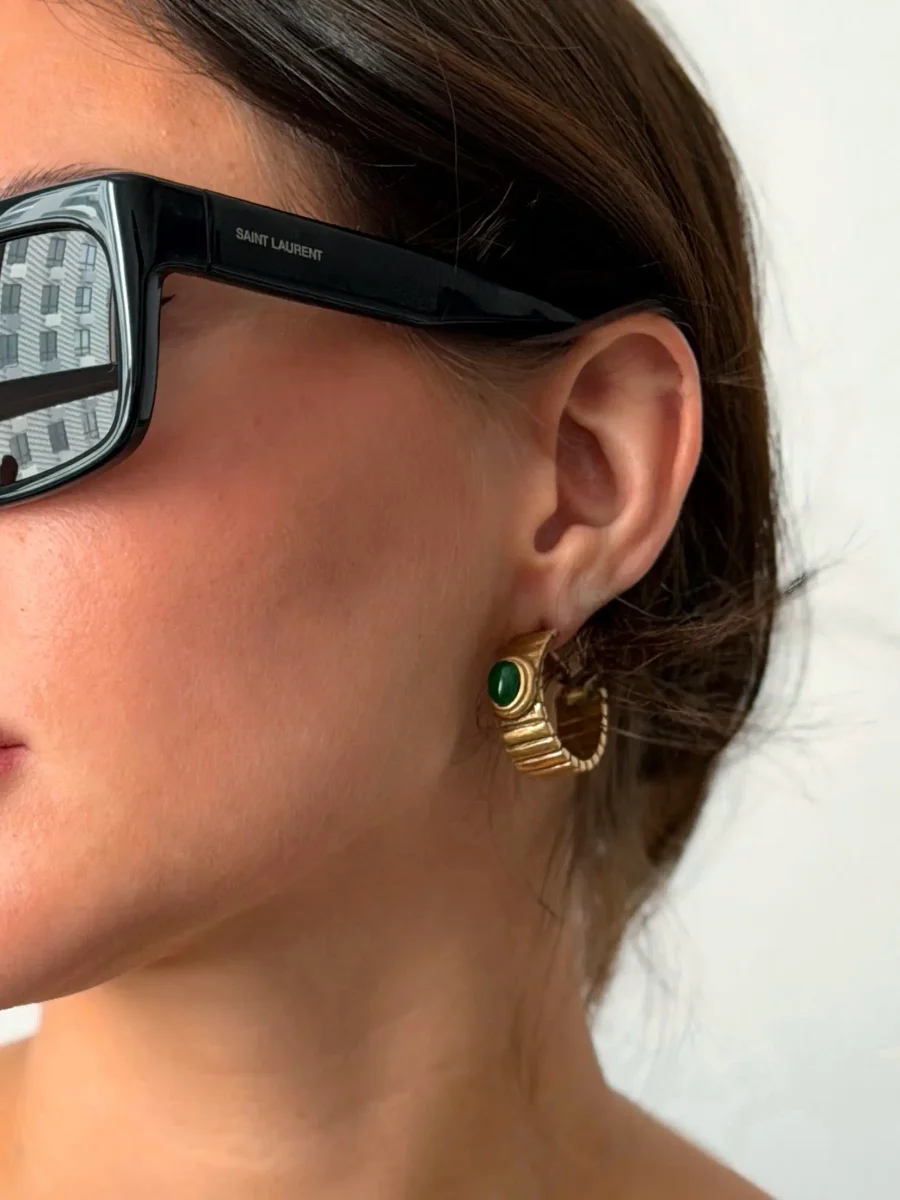 Серьги винтажные малахит, Золотые