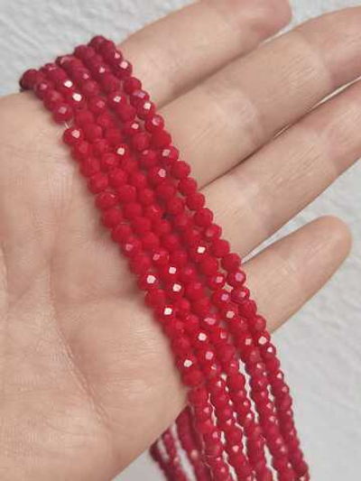 сгр4-кр Стекло граненое рондель 4,3мм, красный непрозрачный, нить 40см