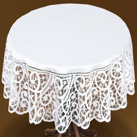 Скатерть жаккардовая круглая, цвет белоснежный, Польша.