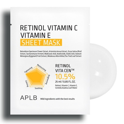 APLB Тканевая маска с ретинолом и витаминами С и Е Retinol Vitamin C Vitamin E Sheet Mask, 25 мл