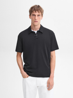 Massimo Dutti Хлопковая футболка-поло с короткими рукавами, черный