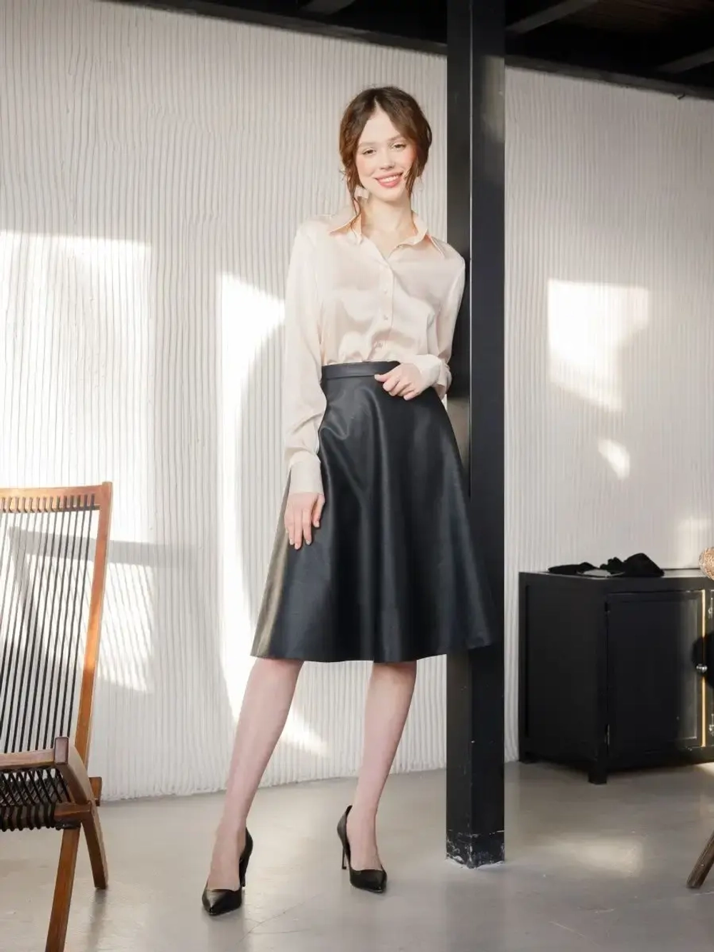 Юбка кожаная миди из экокожи