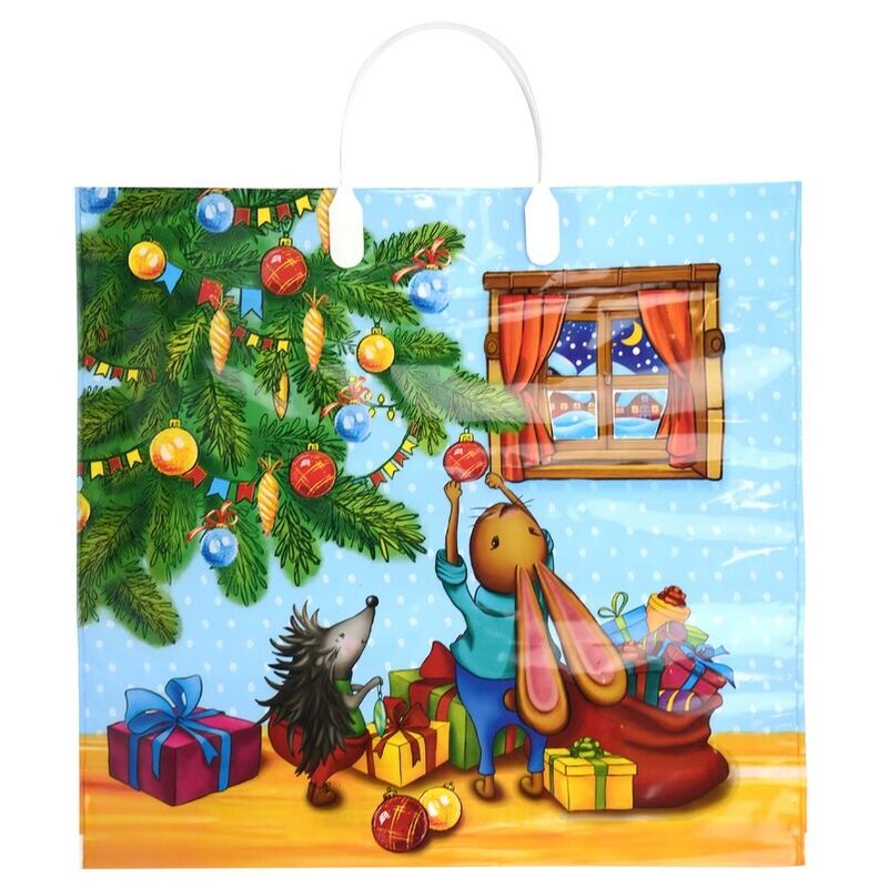 Пакет новогодний пластиковая ручка Россия 38*35 см 90 мкм История игрушек  1 шт 100  шт/кор