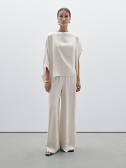 Massimo Dutti Струящийся топ с рукавами-накидкой, натуральный