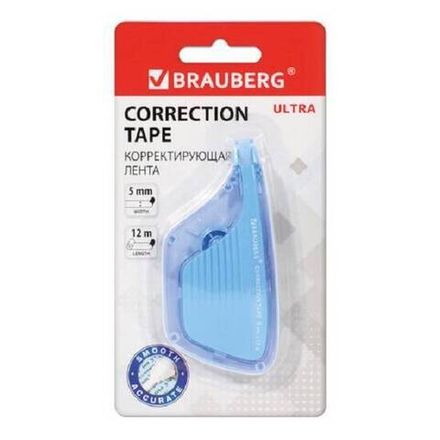 Корректирующая лента Brauberg, 5мм/12м, в блистере, цвет корп. бело-голубой